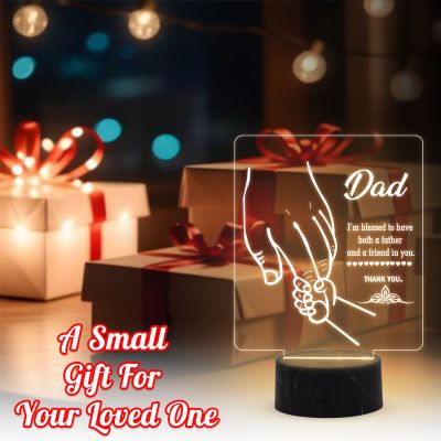 3D Illusion Dad Acrylic Led Night Lamp with Warm White Color Fathers Day Gift Birthday Gift for Dad